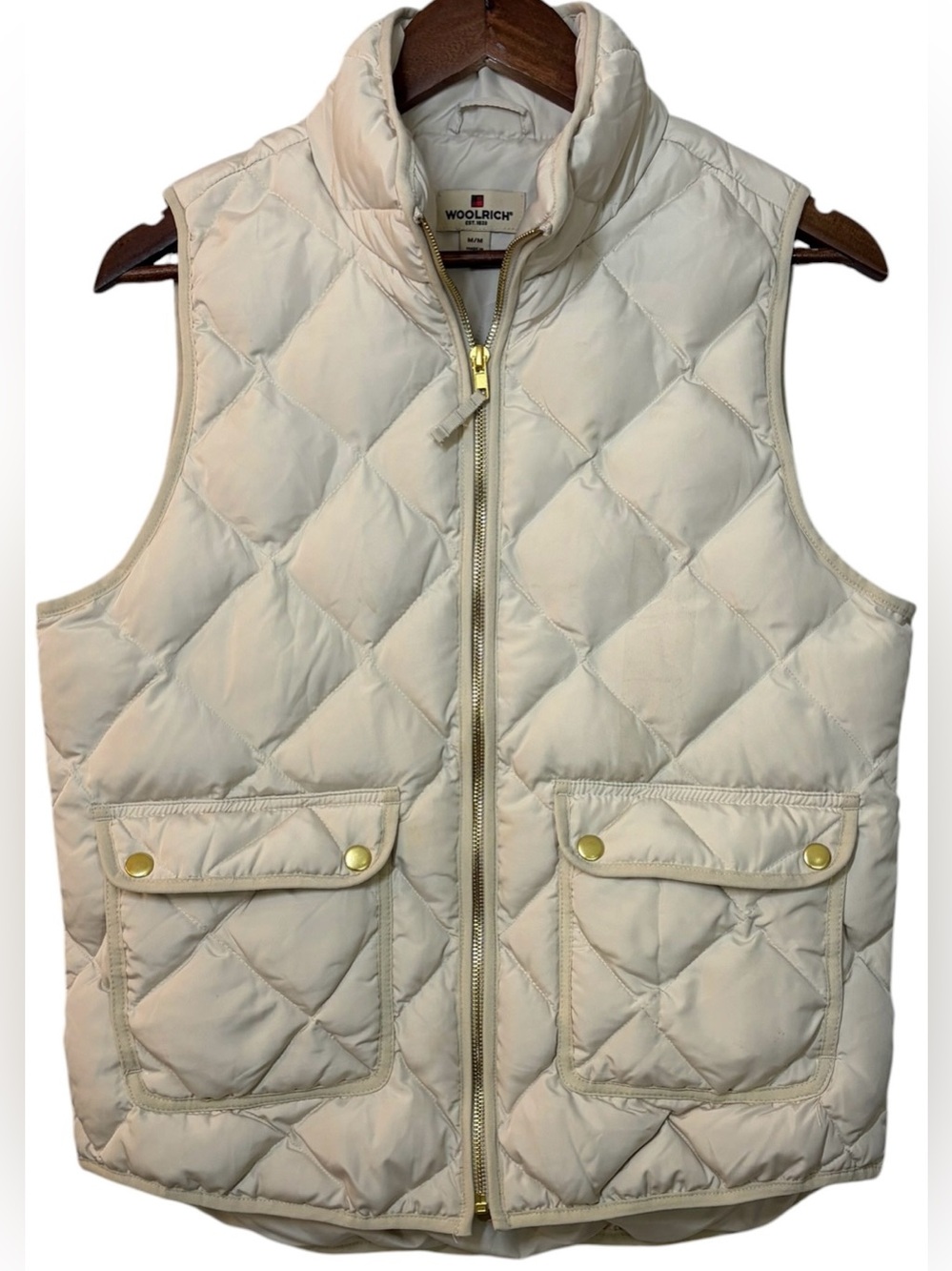 Woolrich Duck Down Quilted Puffer Vest Cream Size M Full-Zip Utility Cozycore